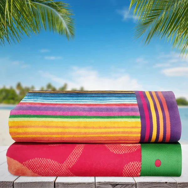 Fiesta Stripes & Ladybugs and Flowers Jacquard Beach Towel 2-pack