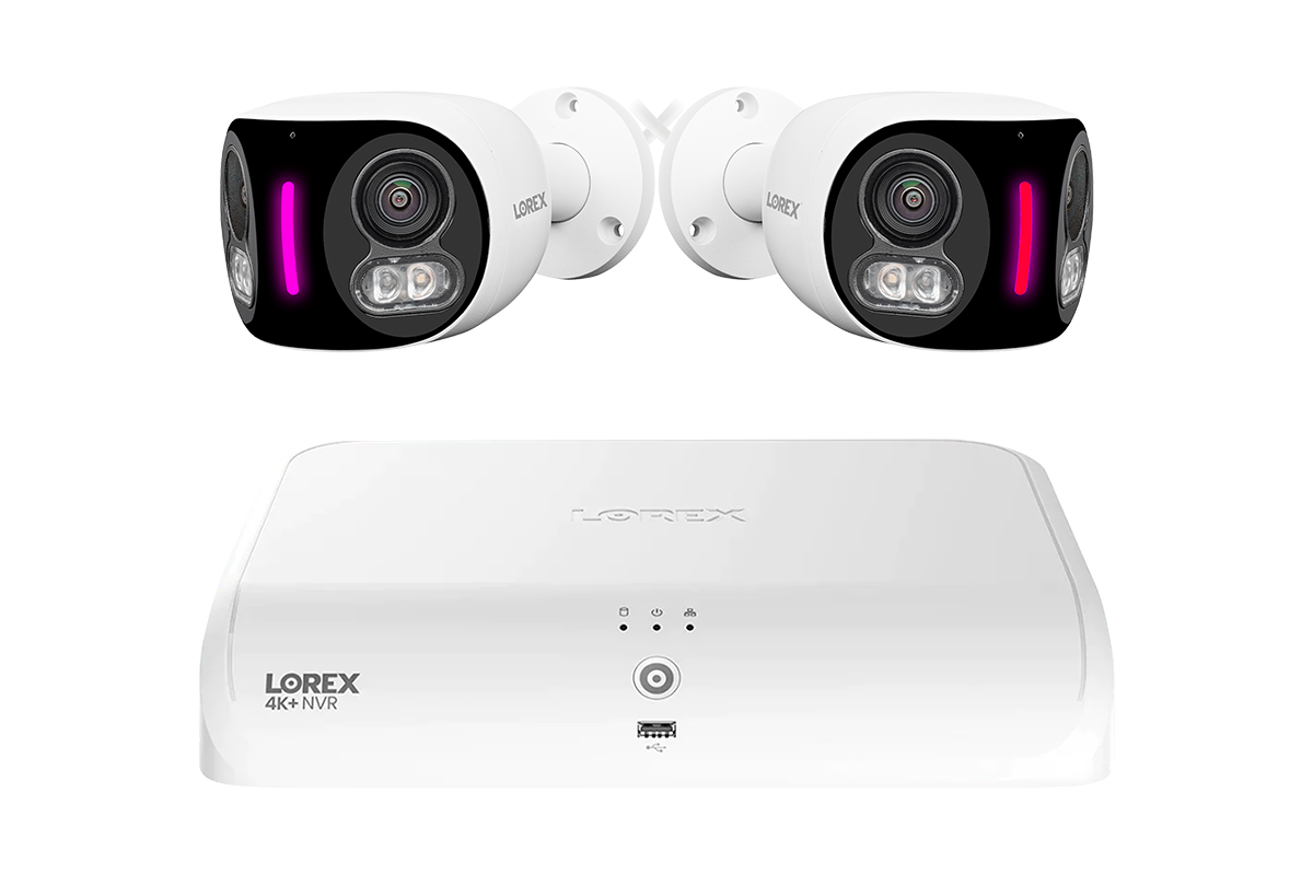 Lorex 4K Fusion Wired NVR System with Two 4K Dual Lens Smart Security Lighting Cameras