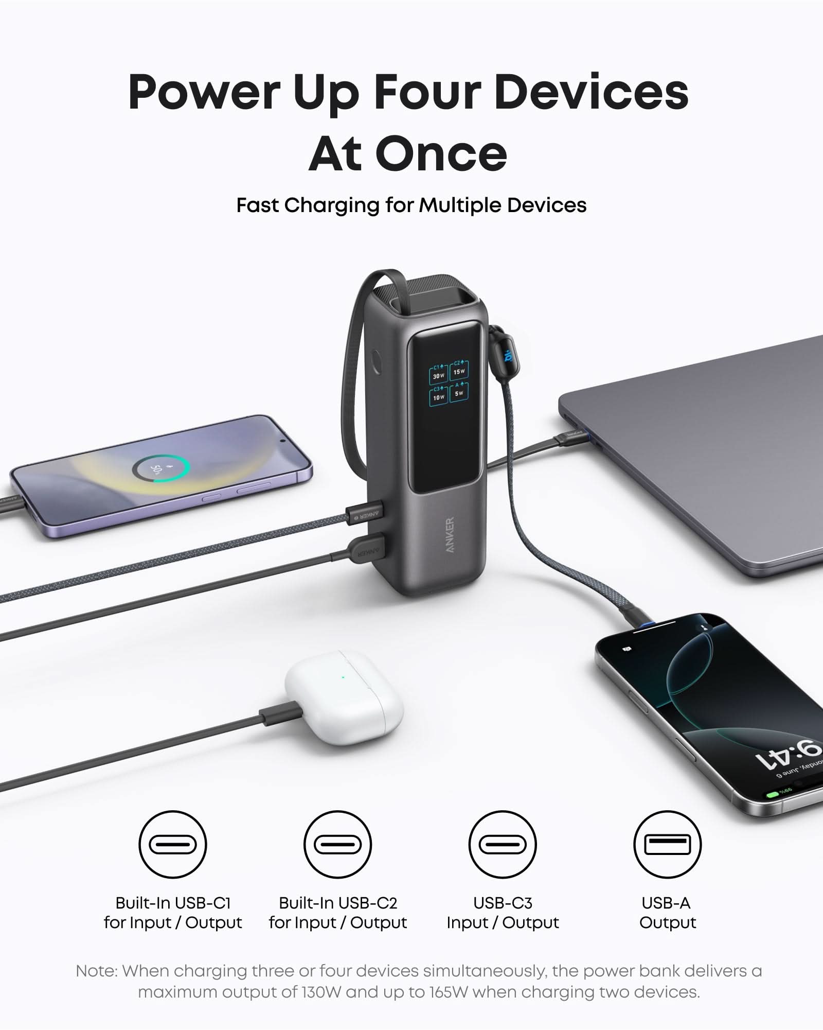 Anker Power Bank (25K, 165W, Built-In and Retractable Cables)