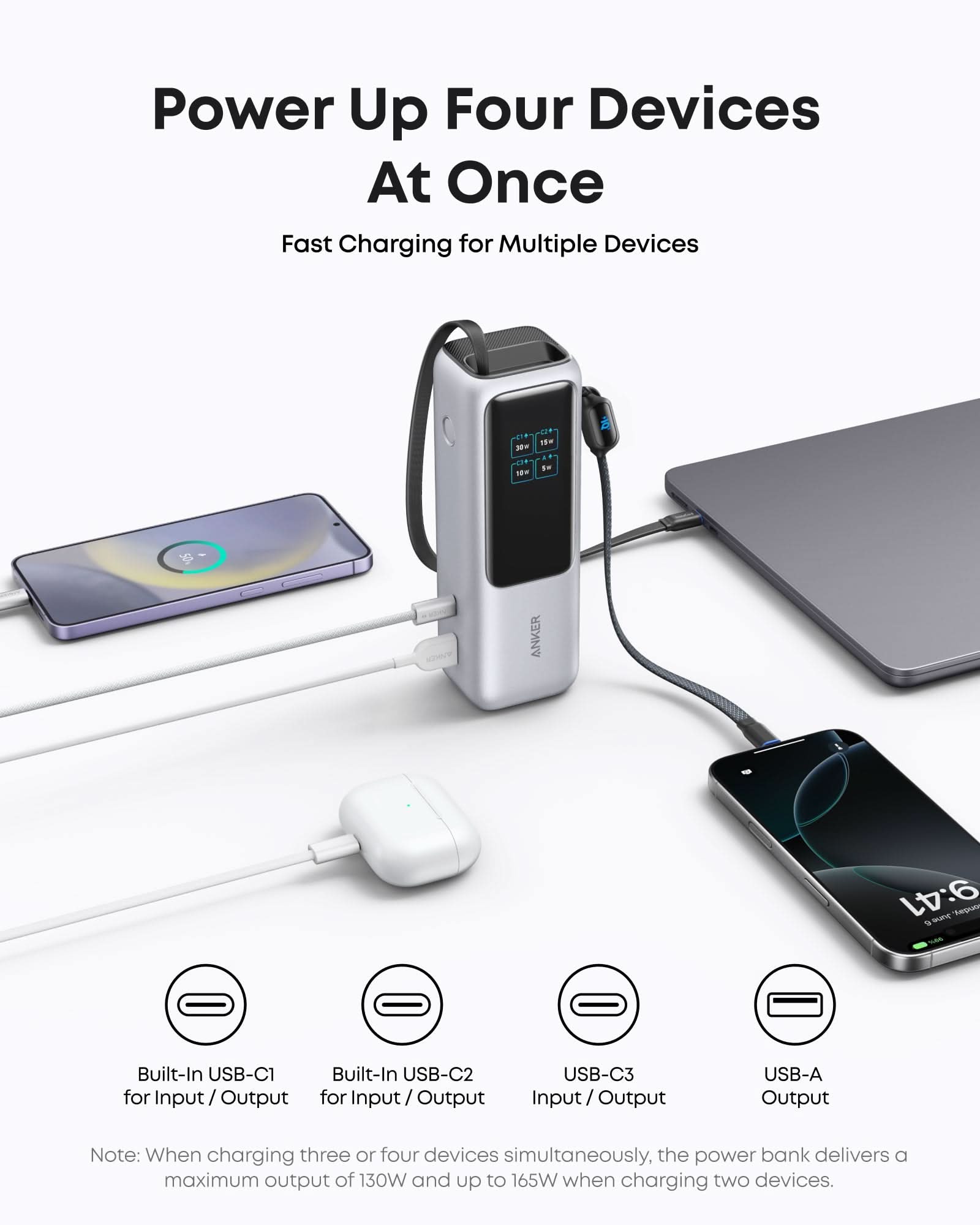 Anker Power Bank (25K, 165W, Built-In and Retractable Cables)