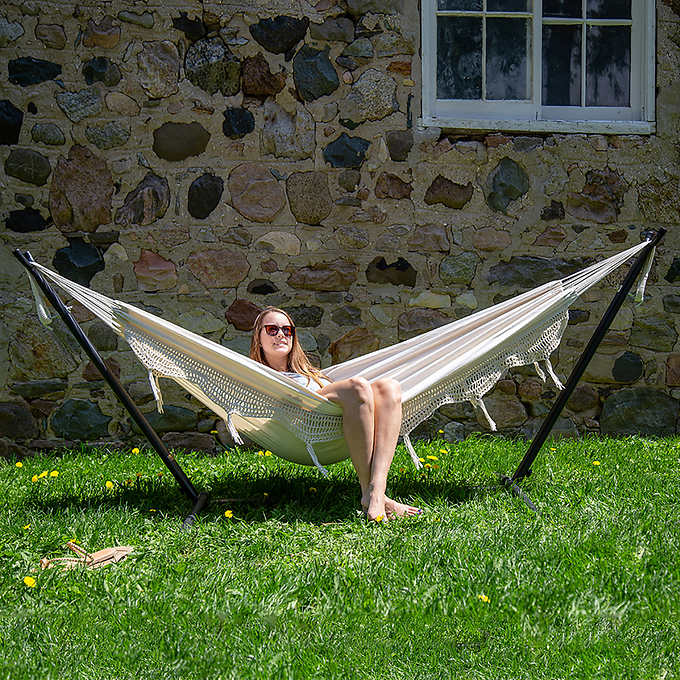 Vivere Cotton Hammock with Steel Frame and Premium Carry Bag (9 ft)