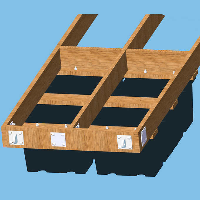 Multinautic Sturdy Dock Hardware Kit and Floats For High Freeboard Semi-Floating Wood Dock