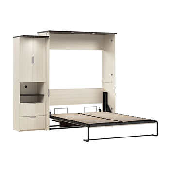 Bestar Lumina Queen Wall Bed with Desk and Storage Cabinet