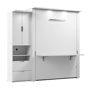 Bestar Lumina Queen Wall Bed with Desk and Storage Cabinet