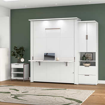 Bestar Lumina Queen Wall Bed with Desk and Storage Cabinet