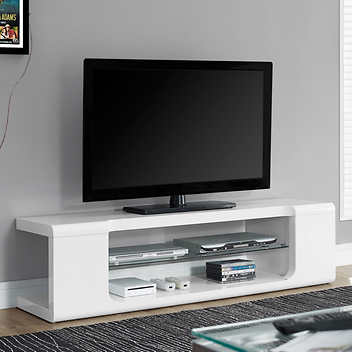 Sleek White TV Console with Glass Shelves for 60" TVs