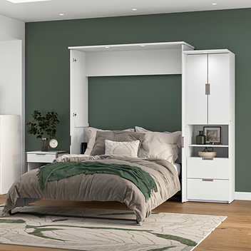 Bestar Lumina Queen Wall Bed with Desk and Storage Cabinet