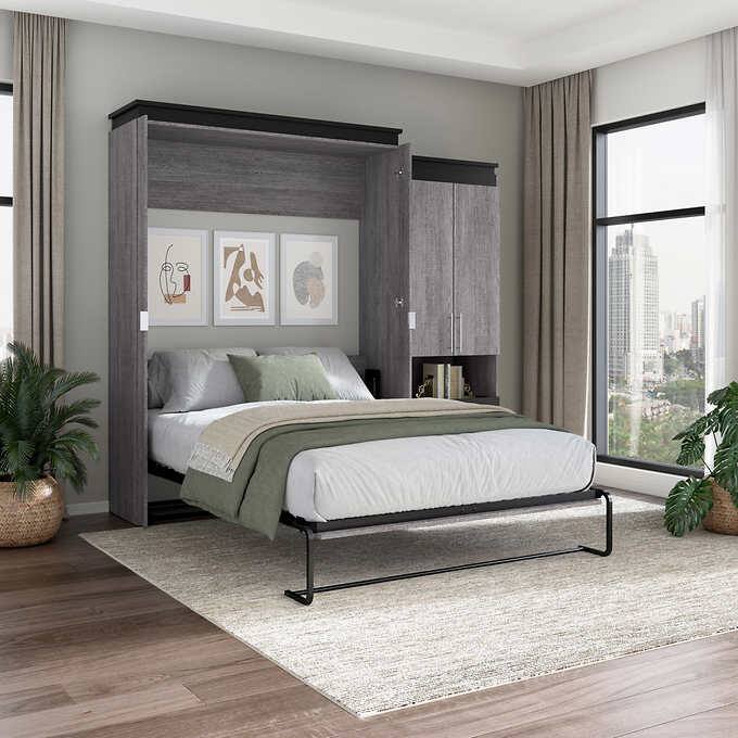 Bestar Orion 2-piece Queen Wall Bed with Storage Cabinet and Fold Shelf