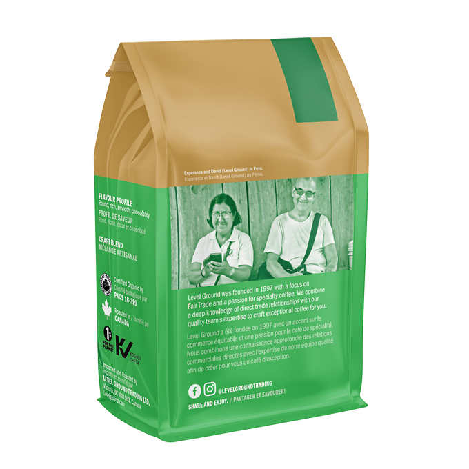 Level Ground Andes Mountains Medium Roast Organic Whole Bean Coffee, 2 × 908 g