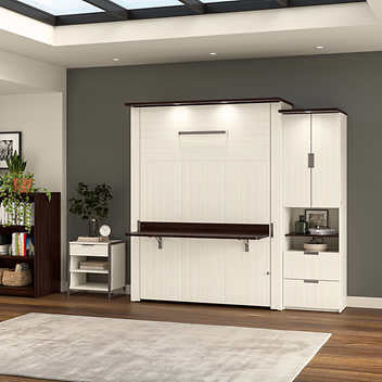 Bestar Lumina Queen Wall Bed with Desk and Storage Cabinet