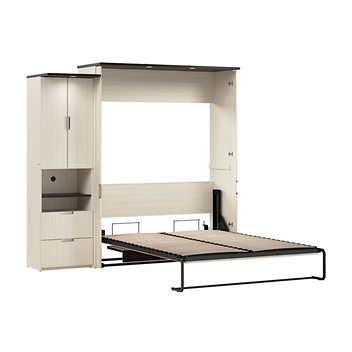 Bestar Lumina Queen Wall Bed with Desk and Storage Cabinet