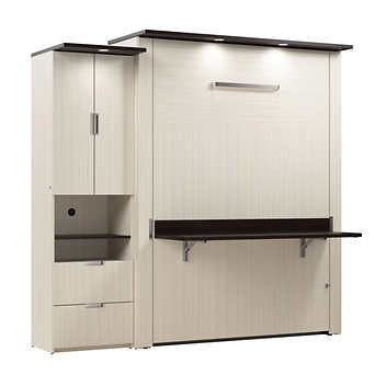 Bestar Lumina Queen Wall Bed with Desk and Storage Cabinet
