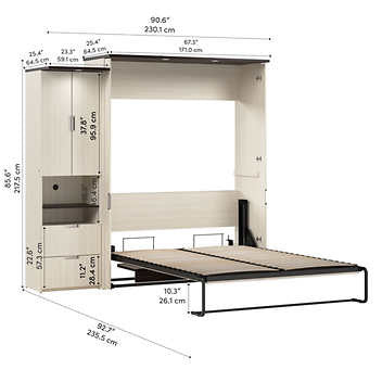 Bestar Lumina Queen Wall Bed with Desk and Storage Cabinet