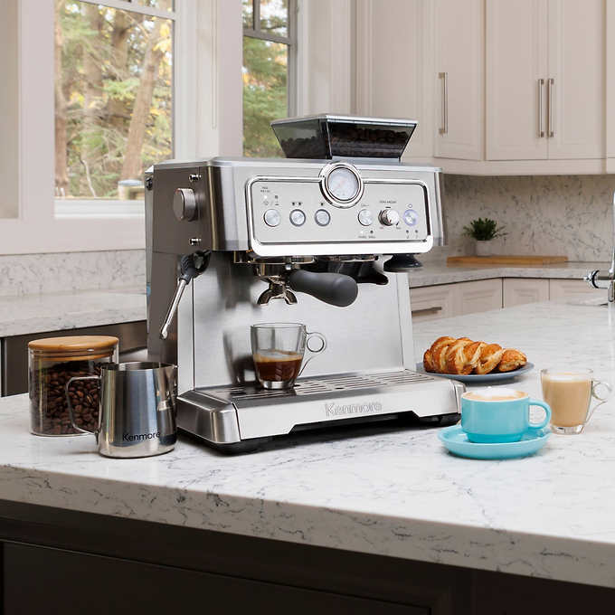 Stainless Steel Espresso Machine with Grinder & Milk Frother