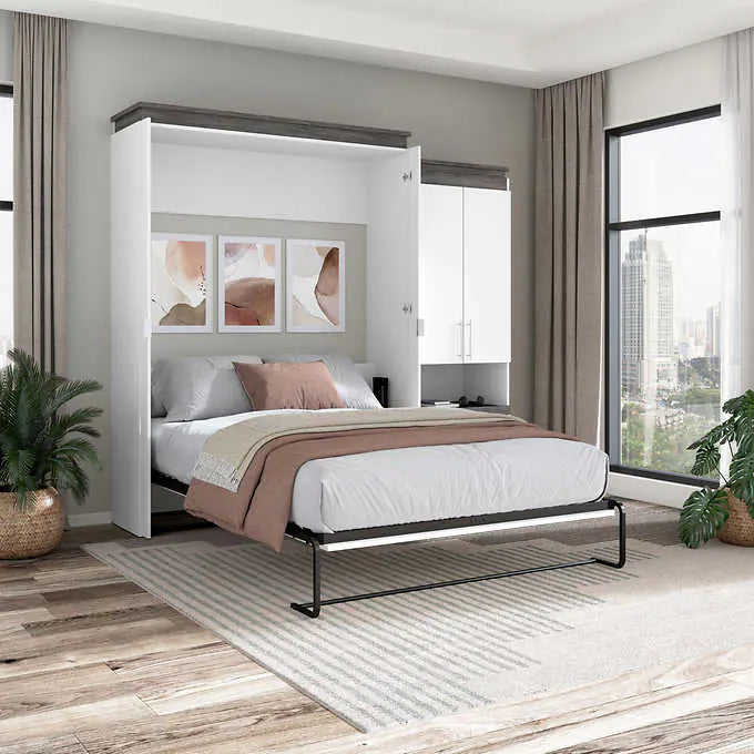 Bestar Orion 2-piece Queen Wall Bed with Storage Cabinet and Fold Shelf