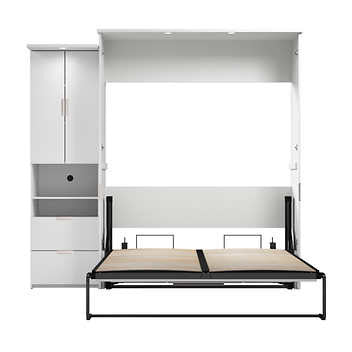 Bestar Lumina Queen Wall Bed with Desk and Storage Cabinet