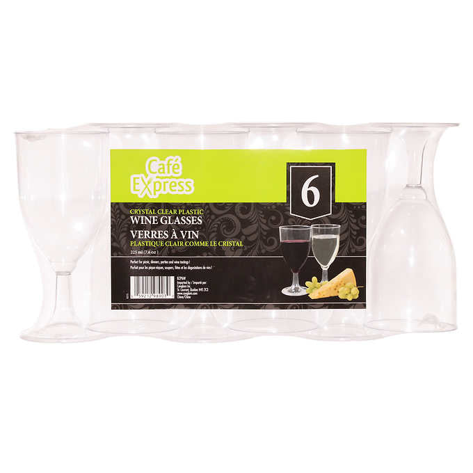 Café Express Crystal Clear Plastic Wine Glasses, 144-count