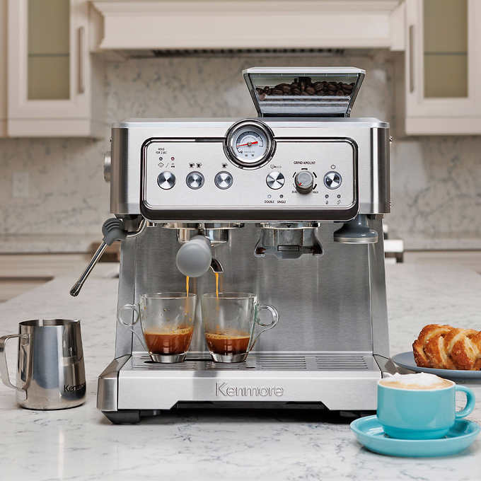 Stainless Steel Espresso Machine with Grinder & Milk Frother