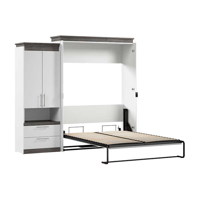 Bestar Orion 2-piece Queen Wall Bed with Storage Cabinet and Fold Shelf