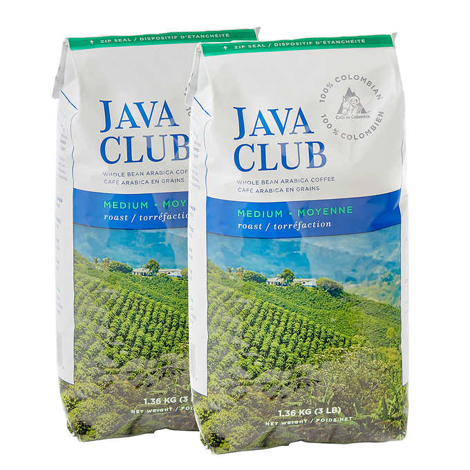 Java Club 100% Colombian Whole Bean Arabica Coffee, 2 x 1.36 kg