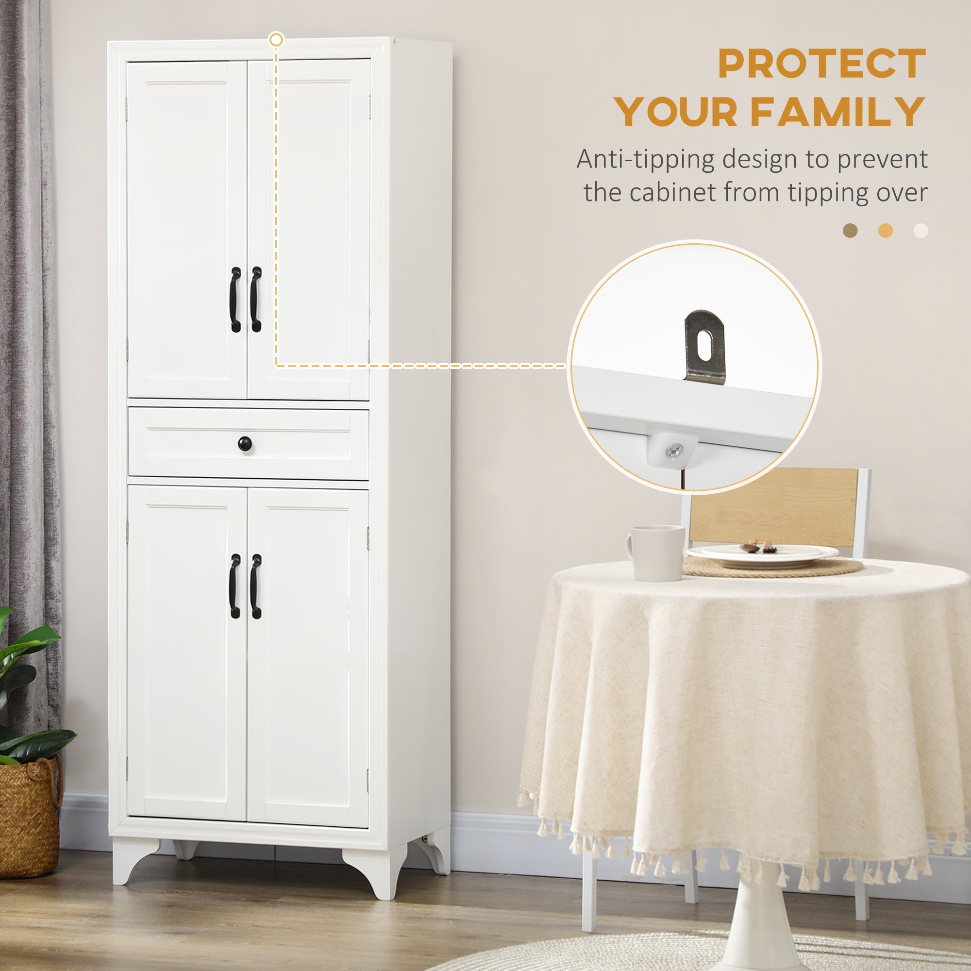 67-Inch White Pantry Cabinet with Shaker Doors and Adjustable Shelves