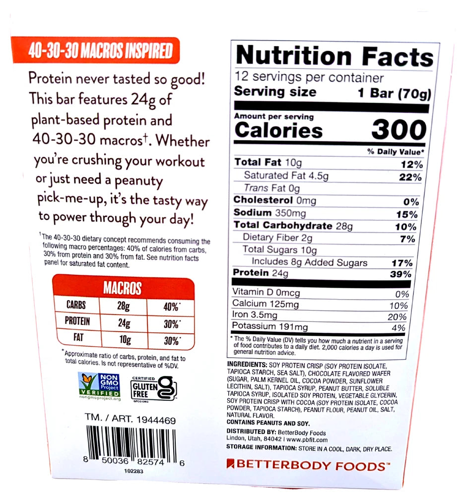 PBfit Protein Bar Peanut Butter Chocolate 12 x 2.47 Oz EXP 08/2026