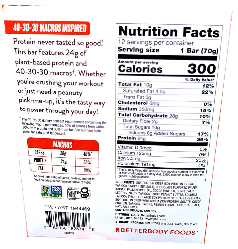 PBfit Protein Bar Peanut Butter Chocolate 12 x 2.47 Oz EXP 08/2026